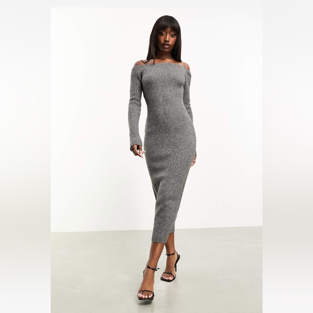 ASOS Design Knitted Off Shoulder Midi Dresss